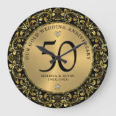 光沢のある金ゴールド渦巻き円枠結婚50番目 ラージ壁時計 (正面)