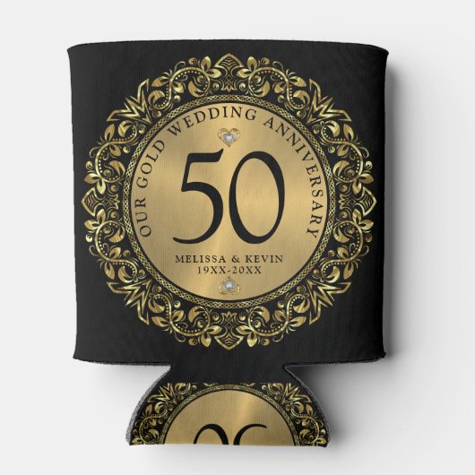 光沢のある金ゴールド渦巻き円枠結婚50番目 缶クーラー (裏面)