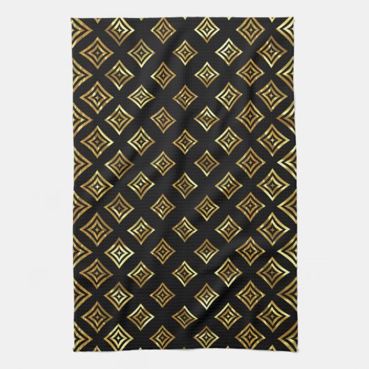 光沢のある金ゴールド菱形 キッチンタオル (縦)