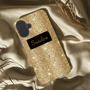 光沢のある金ゴールド輝く華やかなアートデコ iPhone 16 PLUSケース