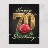 光沢のある金ゴールド70番目の誕生日バラスクリプト ポストカード (正面)