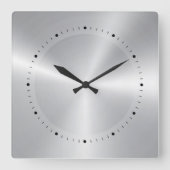 光沢のある金属シルバーテクスチャ – ステンレス鋼の外観 スクエア壁時計 (正面)
