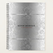 光沢のある金属ステンレス鋼とグレーダンパー プランナー手帳 (正面)