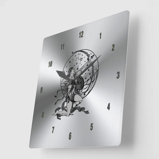 光沢のある金属ステンレス鋼と射手座標識 スクエア壁時計 (傾斜)