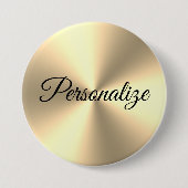 光沢のある金属金ゴールドの大きなピンバックボタン 缶バッジ (正面)