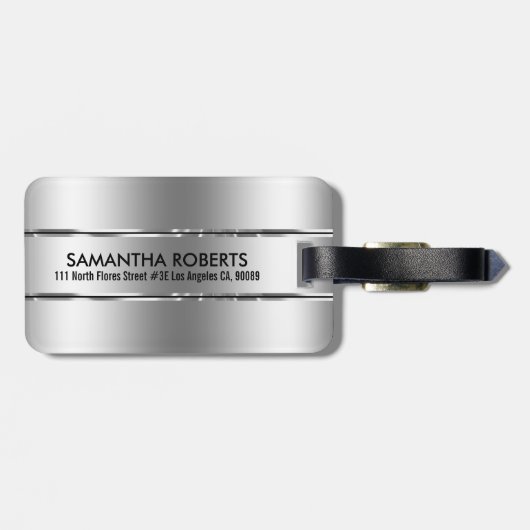 光沢のある金属銀ステンレス鋼の外観 ラゲッジタグ (裏面横)