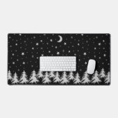 光沢のある銀のクリスマスツリーと黒の星 デスクマット (キーボード&マウス)