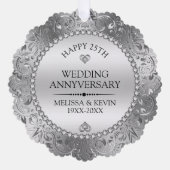 光沢のある銀の渦巻きフレーム結婚25th オーナメントカード (正面)