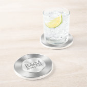 光沢のある銀グレーステンレススチールルルモノグラム コースター (側面)