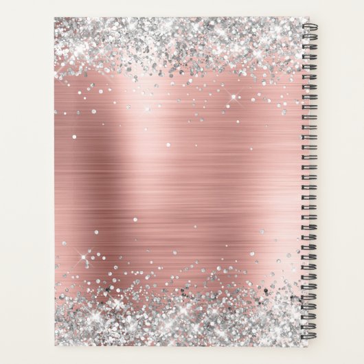 光沢のある銀フェイクグリッター赤面バラ箔モノグラム プランナー手帳 (裏面)