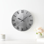 光沢のある銀フェイク箔黒ローマ数字 ラージ壁時計 (ホーム)