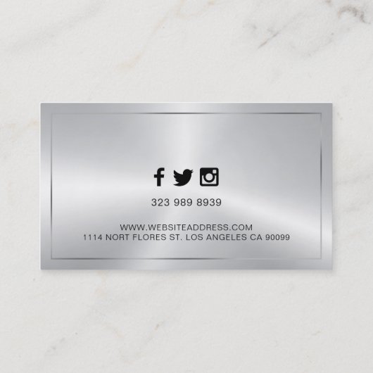 光沢のある銀フェイク色のメタリックな外観の背景 名刺 (裏面)