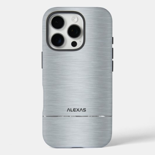 光沢のある銀フェイク色ブラシ仕上げアルミニウム金属調 Case-Mate iPhoneケース (裏面)