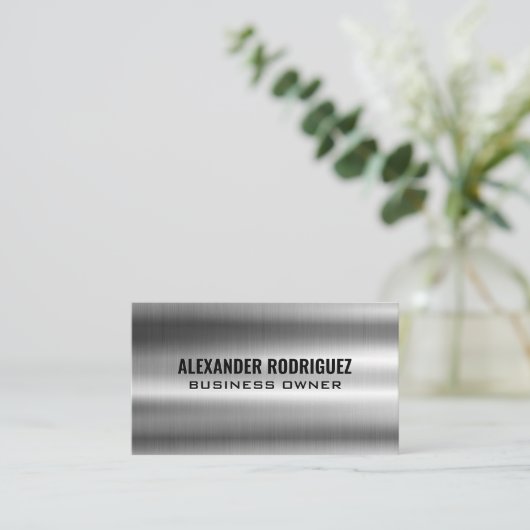 光沢のある銀メタリック 名刺 (スタンド正面)