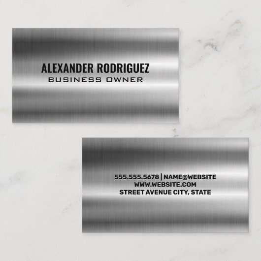 光沢のある銀メタリック 名刺 (正面/裏面)