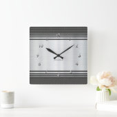 光沢のある銀モダン幾何学的整備士カスタム スクエア壁時計 (ホーム)