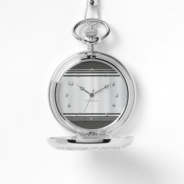 光沢のある銀モダン幾何学的​整備士カスタム 腕時計 (正面)