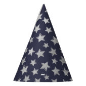 光沢のある銀星 – 青い背景パーティー帽子 パーティーハット (左)