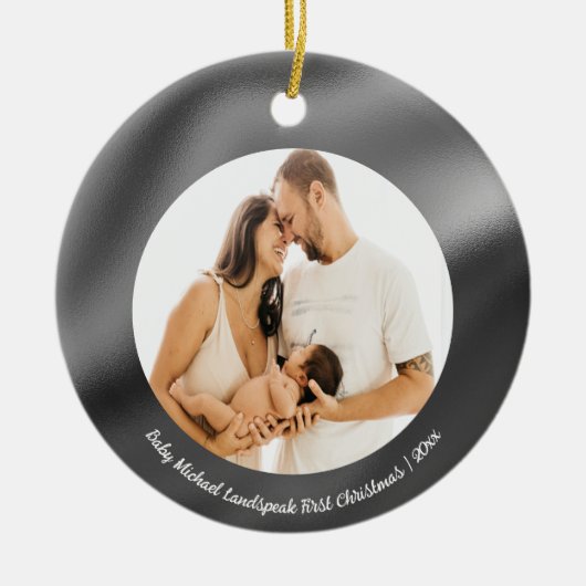 光沢のある銀箔、ベビー1stクリスマス セラミックオーナメント (正面)