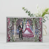 光沢のある銀結婚ファンタジークラシカル婚約 招待状 (スタンド正面)