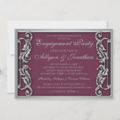 光沢のある銀結婚ファンタジークラシカル婚約 招待状 (裏面)