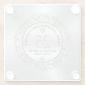 光沢のある銀色の渦巻き円形フレーム結婚25th ガラスコースター (裏面)