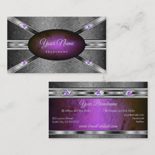 光沢のある銀色の紫の大理石のパターン 名刺 (正面/裏面)