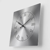光沢のある銀金属デザイン – ステンレス鋼の外観 スクエア壁時計 (傾斜)