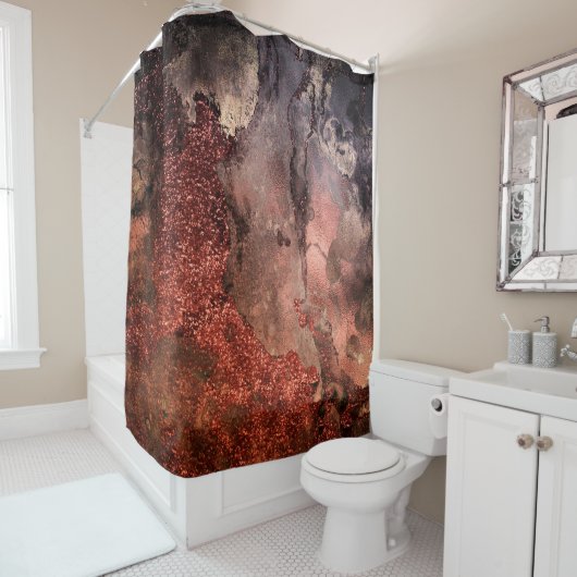 光沢のある銅金ゴールドグリッターインクエメラルドマーブル シャワーカーテン (インサイチュ)