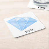 光沢のある青いダイヤモンドカラット スクエアペーパーコースター (アングル)