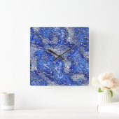 光沢のある青いテクスチャに非常に粗い銀色の汚れ スクエア壁時計 (ホーム)