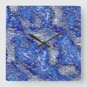 光沢のある青いテクスチャに非常に粗い銀色の汚れ スクエア壁時計 (正面)