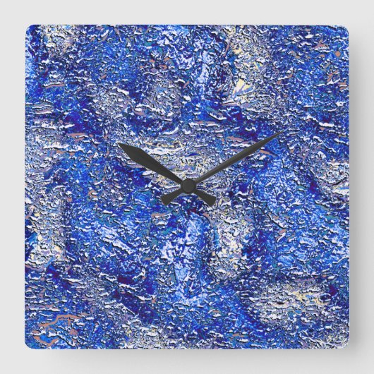 光沢のある青いテクスチャに非常に粗い銀色の汚れ スクエア壁時計 (正面)