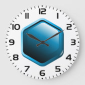 光沢のある青い六角形アイコン モダンな幾何学模様 ラージ壁時計 (正面)
