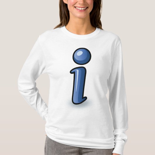 光沢のある青い情報アイコンシンボル Tシャツ (正面)