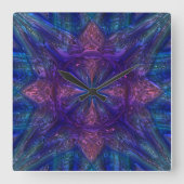 光沢のある青と紫のメタライザーのガラスのアートクロック スクエア壁時計 (正面)