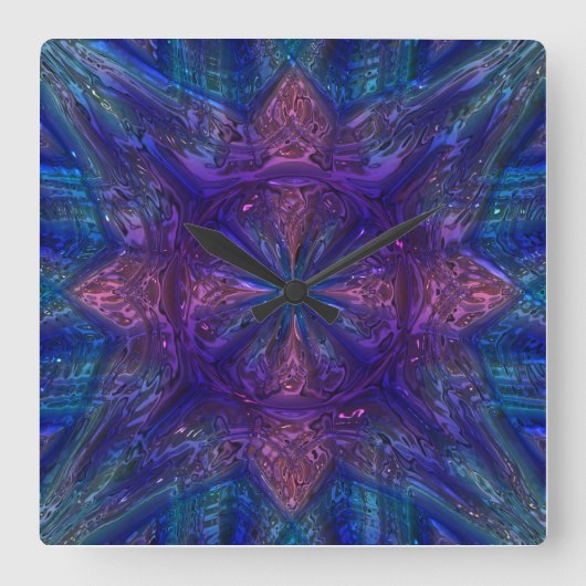 光沢のある青と紫のメタライザーのガラスのアートクロック スクエア壁時計 (正面)