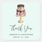 光沢のある高級パーティー結婚ケーキありがとう スクエアシール (正面)