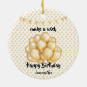 光沢のある黄金のバルーンとドット、希望の誕生日を作成 セラミックオーナメント (裏面)