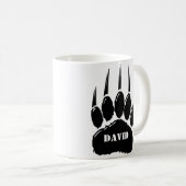 光沢のある黒いクマの前足の印刷名前をカスタムする コーヒーマグカップ (正面右)