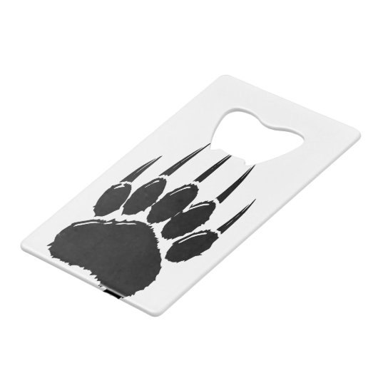 光沢のある黒いクマの前足印刷 クレジットカード栓抜き (正面アングル)