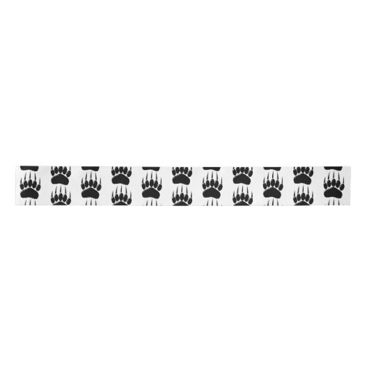 光沢のある黒いクマの前足印刷 サテンリボン (正面)