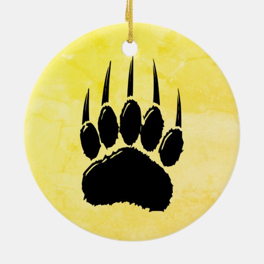 光沢のある黒いクマの前足印刷 セラミックオーナメント (裏面)