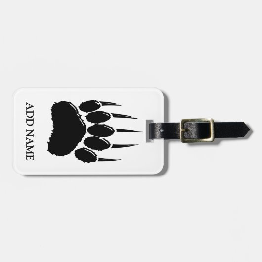 光沢のある黒いクマの前足印刷 ラゲッジタグ (正面横)