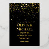 光沢のある黒いゴールドフォイルアールデコブラックタイ結婚ズ 箔招待状 (正面)