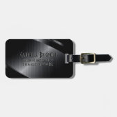 光沢のある黒いメタリックブラシ仕上げアルミルック ラゲッジタグ (正面横)