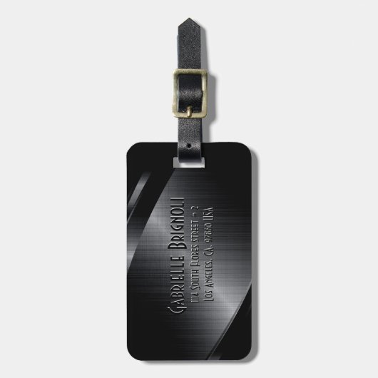 光沢のある黒いメタリックブラシ仕上げアルミルック ラゲッジタグ (正面縦)