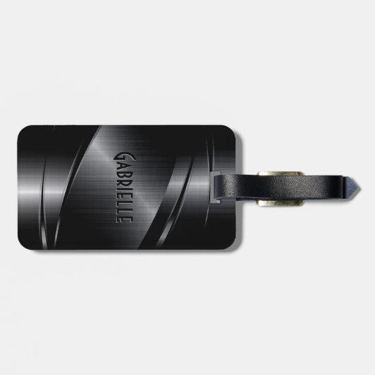 光沢のある黒いメタリックブラシ仕上げアルミルック ラゲッジタグ (裏面横)