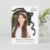 光沢のある黒いリボン弓アーチ写真卒業 招待状 (スタンド正面)