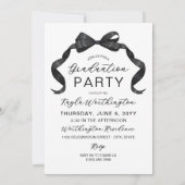 光沢のある黒いリボン弓アーチ写真卒業 招待状 (裏面)